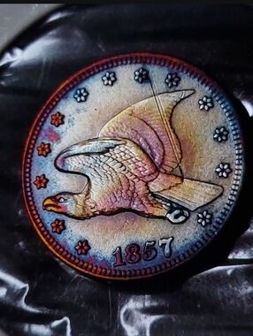 1857 Flying Eagle Novalaty Coin - Iridescent Toned